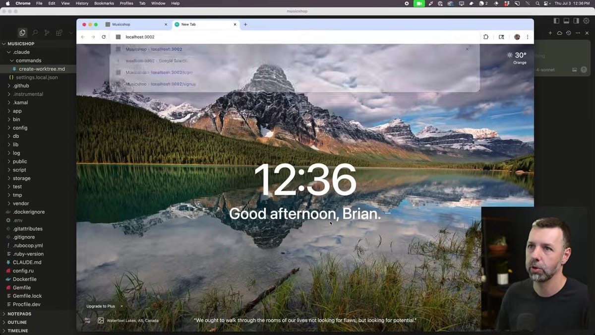 Video screenshot at 21:26 - Shows browser/terminal demonstrating servers running on different ports (e.g., localhost:3002/3003/3