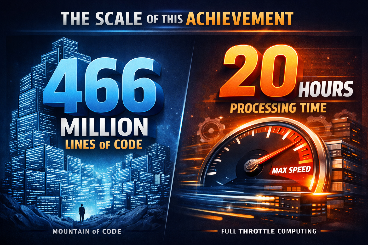 Claude 2.1.220 achievement: 466 million lines of code processed in 20 hours using Opus 5 AI model