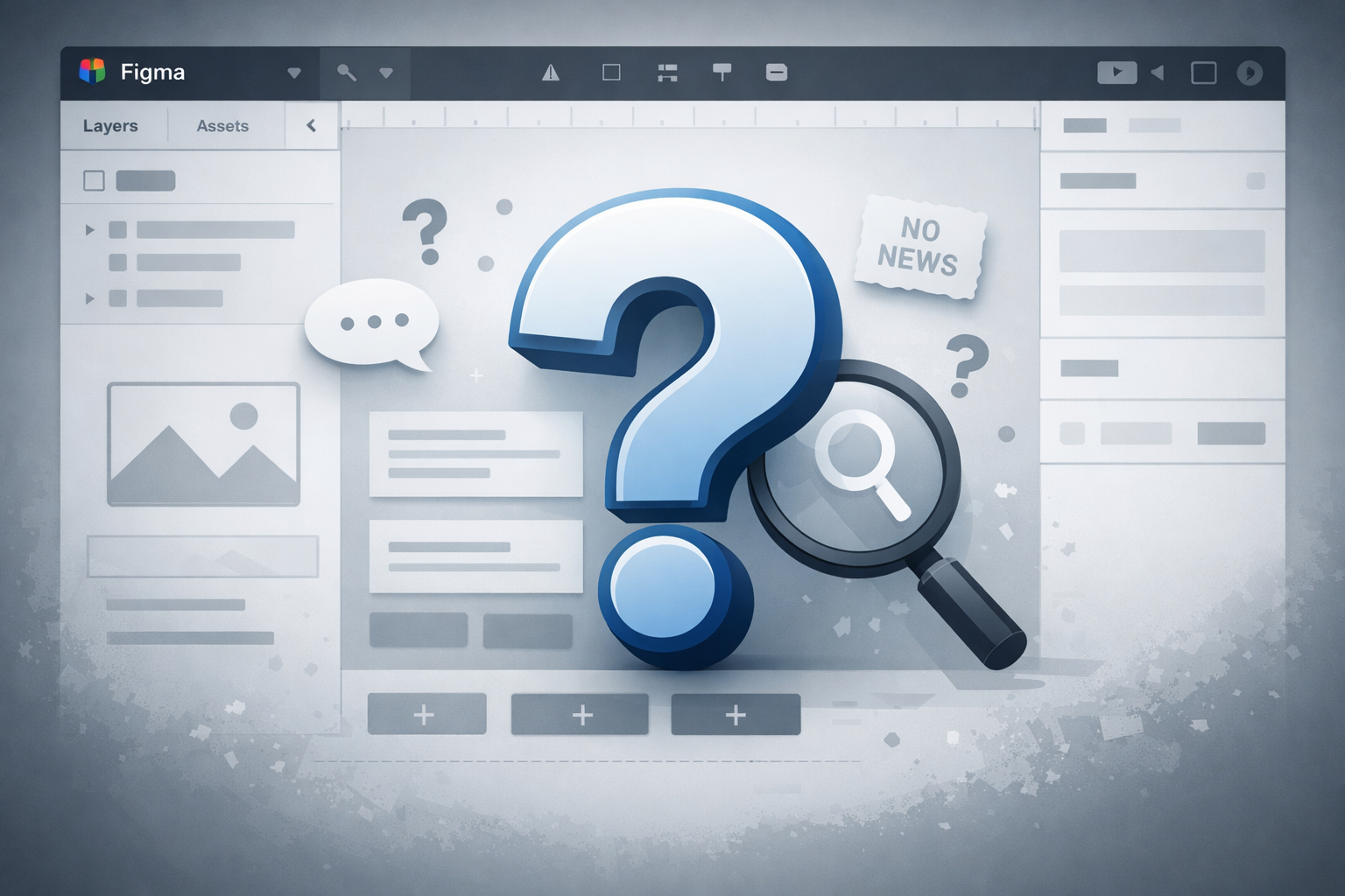 Bannerify Figma plugin interface showing question mark icon with search magnifying glass and "No News" notification