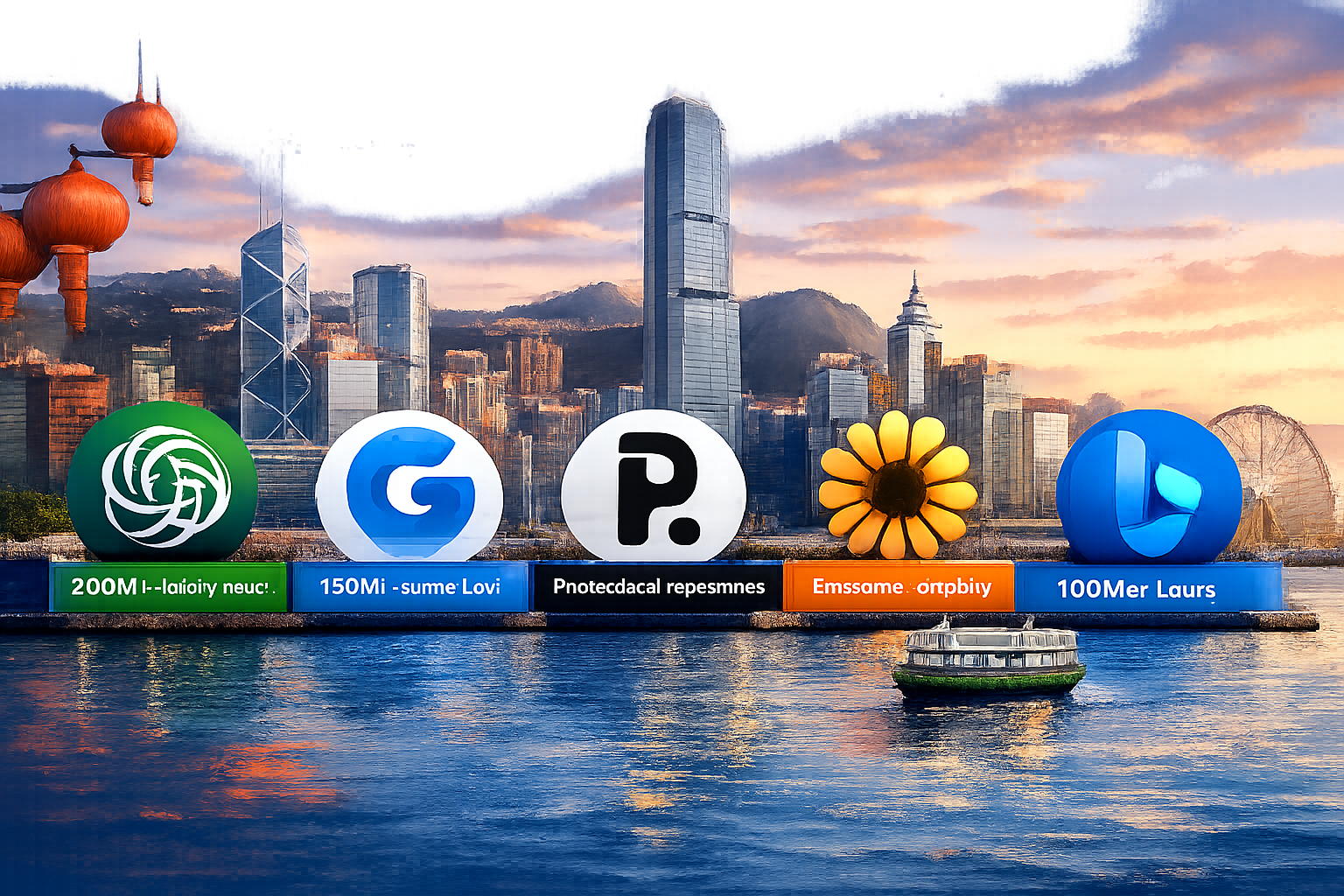 Hong Kong AI SEO tools showcase: Rankpage expands with Google, PaperCall, Semrush icons in Victoria Harbour skyline